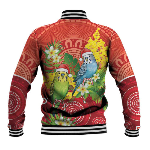Budgerigar Australia Christmas Baseball Jacket Budgies Golden Wattle Aboriginal Red - Aussie Hoodie