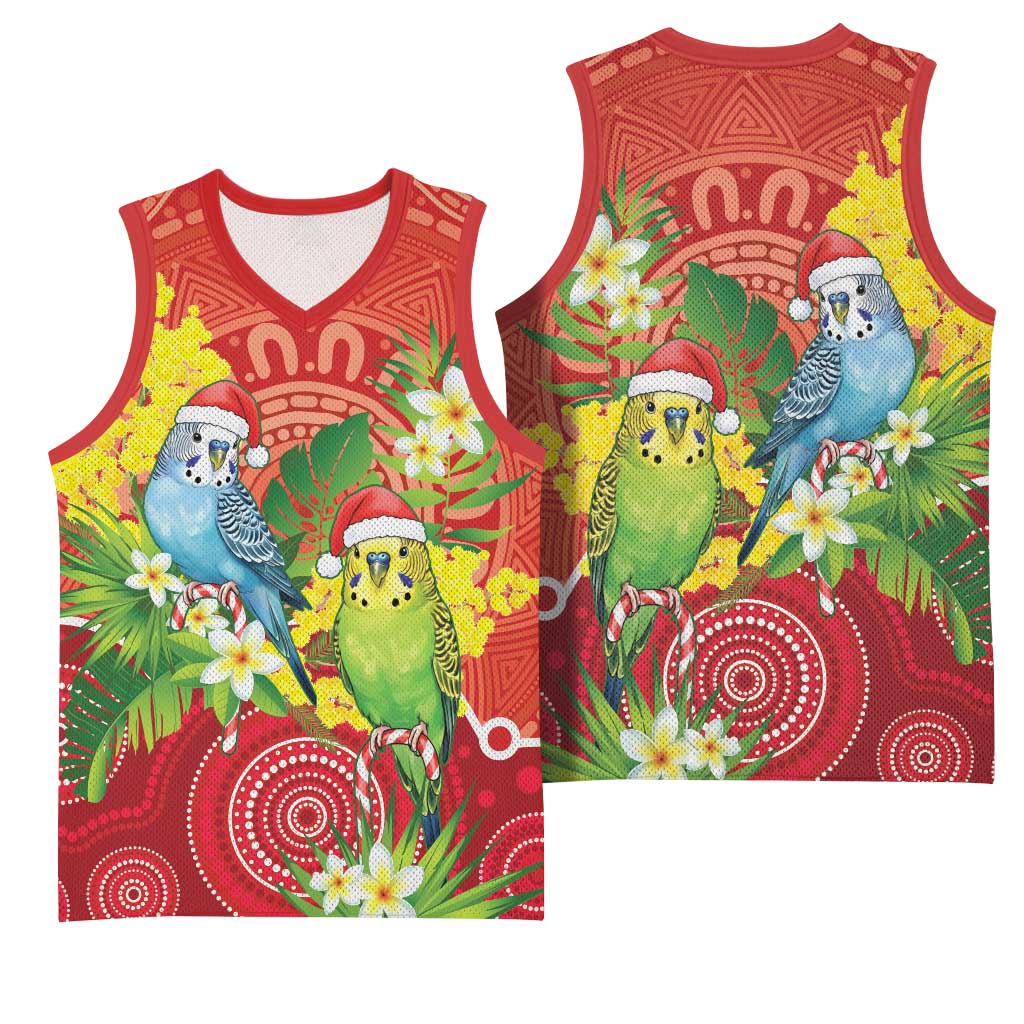 Budgerigar Australia Christmas Basketball Jersey Budgies Golden Wattle Aboriginal Red - Aussie Hoodie
