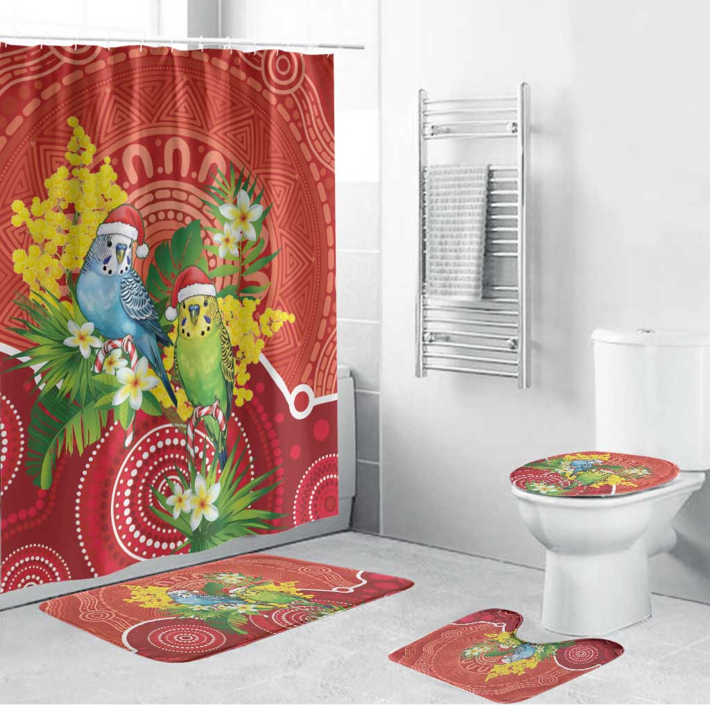 Budgerigar Australia Christmas Bathroom Set Budgies Golden Wattle Aboriginal Red - Aussie Hoodie