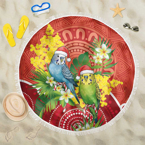 Budgerigar Australia Christmas Beach Blanket Budgies Golden Wattle Aboriginal Red - Aussie Hoodie