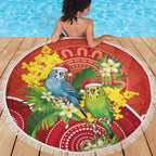 Budgerigar Australia Christmas Beach Blanket Budgies Golden Wattle Aboriginal Red - Aussie Hoodie