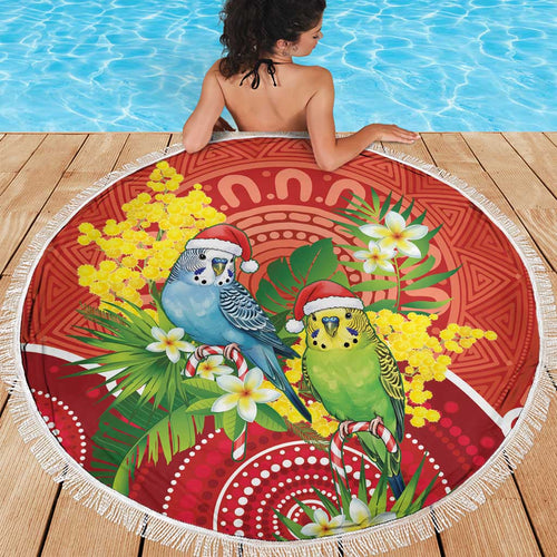Budgerigar Australia Christmas Beach Blanket Budgies Golden Wattle Aboriginal Red - Aussie Hoodie