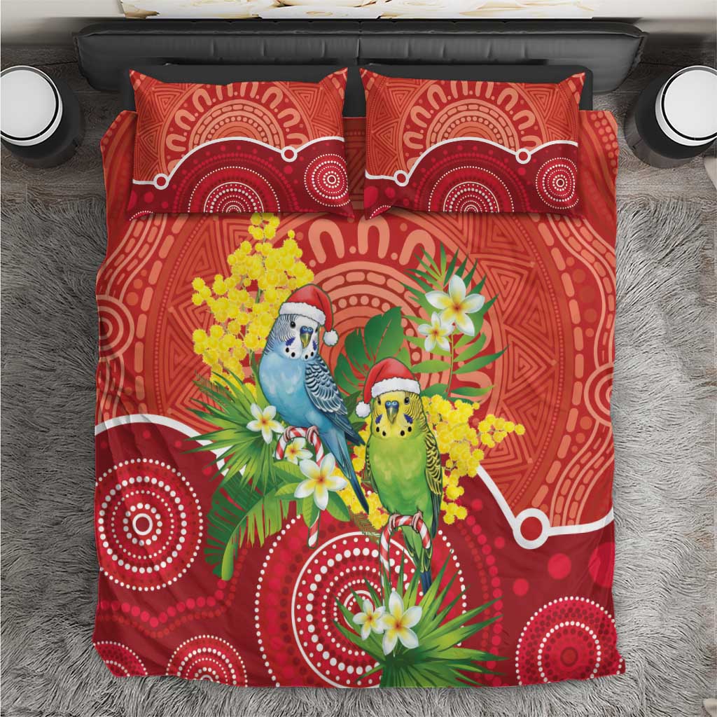 Budgerigar Australia Christmas Bedding Set Budgies Golden Wattle Aboriginal Red - Aussie Hoodie