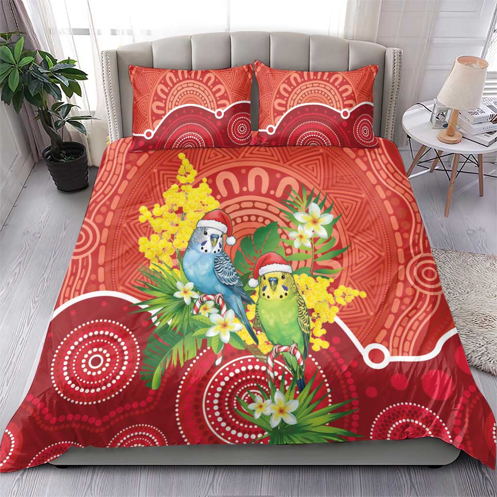 Budgerigar Australia Christmas Bedding Set Budgies Golden Wattle Aboriginal Red - Aussie Hoodie