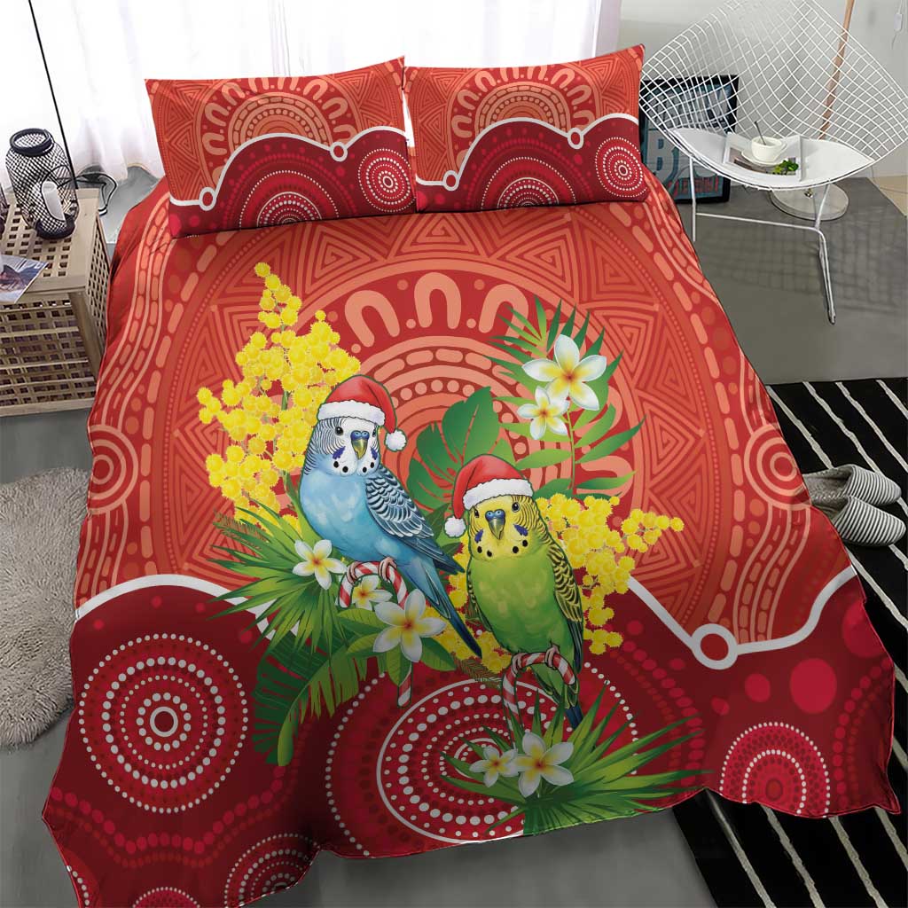 Budgerigar Australia Christmas Bedding Set Budgies Golden Wattle Aboriginal Red - Aussie Hoodie
