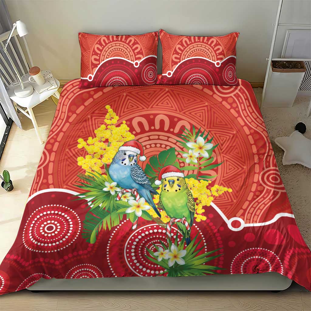 Budgerigar Australia Christmas Bedding Set Budgies Golden Wattle Aboriginal Red - Aussie Hoodie