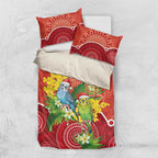 Budgerigar Australia Christmas Bedding Set Budgies Golden Wattle Aboriginal Red - Aussie Hoodie