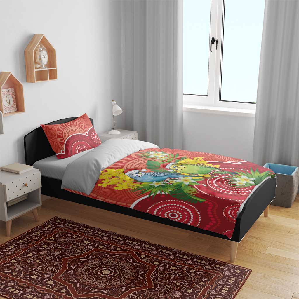 Budgerigar Australia Christmas Bedding Set Budgies Golden Wattle Aboriginal Red - Aussie Hoodie