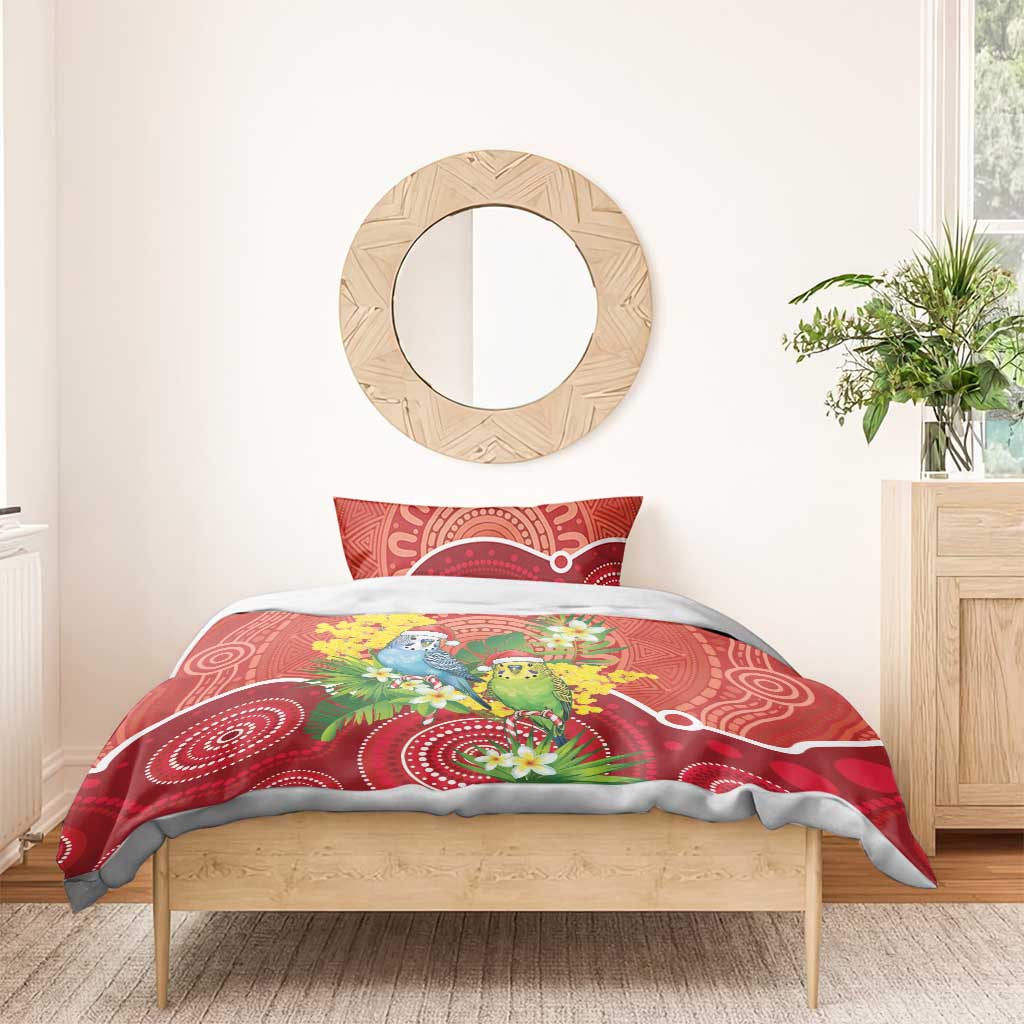Budgerigar Australia Christmas Bedding Set Budgies Golden Wattle Aboriginal Red - Aussie Hoodie