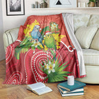 Budgerigar Australia Christmas Blanket Budgies Golden Wattle Aboriginal Red - Aussie Hoodie