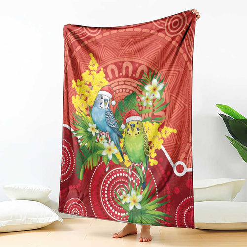 Budgerigar Australia Christmas Blanket Budgies Golden Wattle Aboriginal Red - Aussie Hoodie