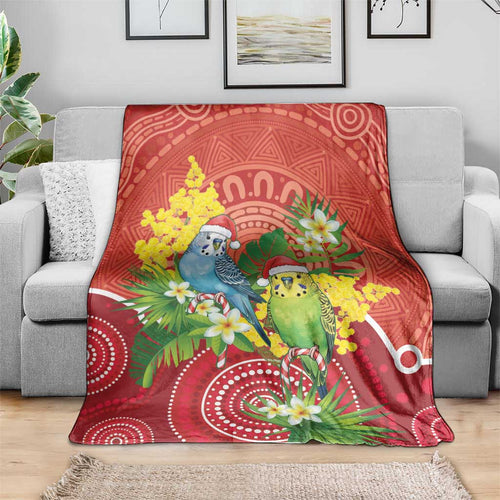 Budgerigar Australia Christmas Blanket Budgies Golden Wattle Aboriginal Red - Aussie Hoodie