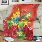 Budgerigar Australia Christmas Blanket Budgies Golden Wattle Aboriginal Red - Aussie Hoodie