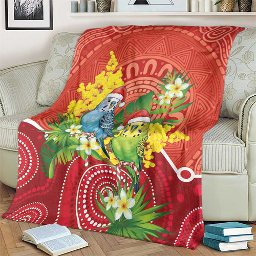 Budgerigar Australia Christmas Blanket Budgies Golden Wattle Aboriginal Red - Aussie Hoodie