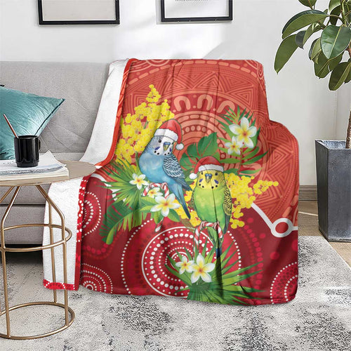 Budgerigar Australia Christmas Blanket Budgies Golden Wattle Aboriginal Red - Aussie Hoodie