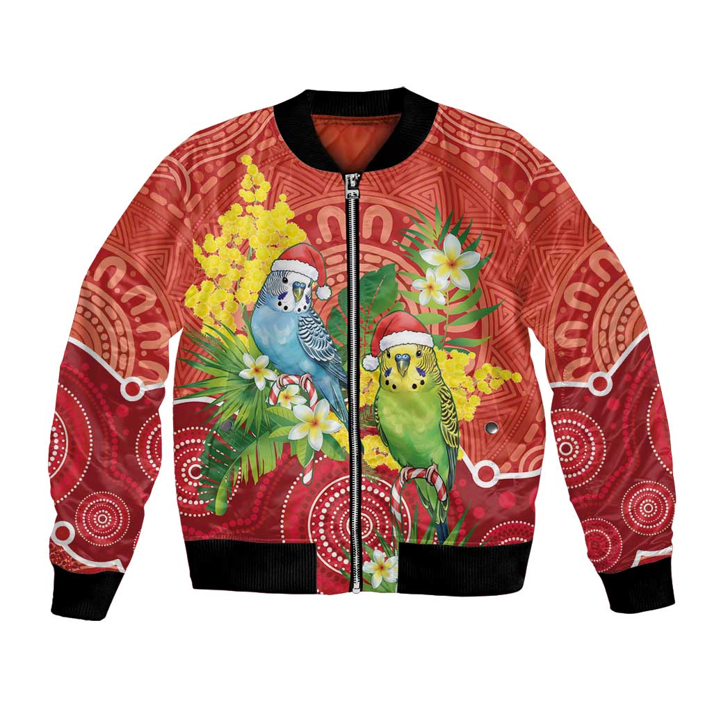 Budgerigar Australia Christmas Bomber Jacket Budgies Golden Wattle Aboriginal Red - Aussie Hoodie