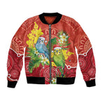 Budgerigar Australia Christmas Bomber Jacket Budgies Golden Wattle Aboriginal Red - Aussie Hoodie