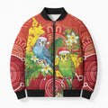 Budgerigar Australia Christmas Bomber Puffer Jacket Budgies Golden Wattle Aboriginal Red - Aussie Hoodie