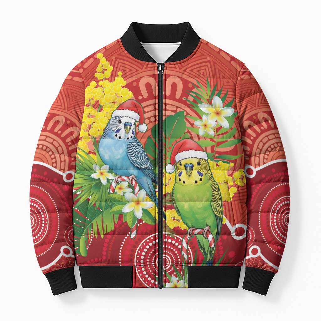 Budgerigar Australia Christmas Bomber Puffer Jacket Budgies Golden Wattle Aboriginal Red - Aussie Hoodie