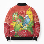 Budgerigar Australia Christmas Bomber Puffer Jacket Budgies Golden Wattle Aboriginal Red - Aussie Hoodie