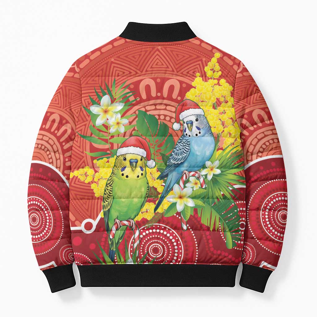 Budgerigar Australia Christmas Bomber Puffer Jacket Budgies Golden Wattle Aboriginal Red - Aussie Hoodie