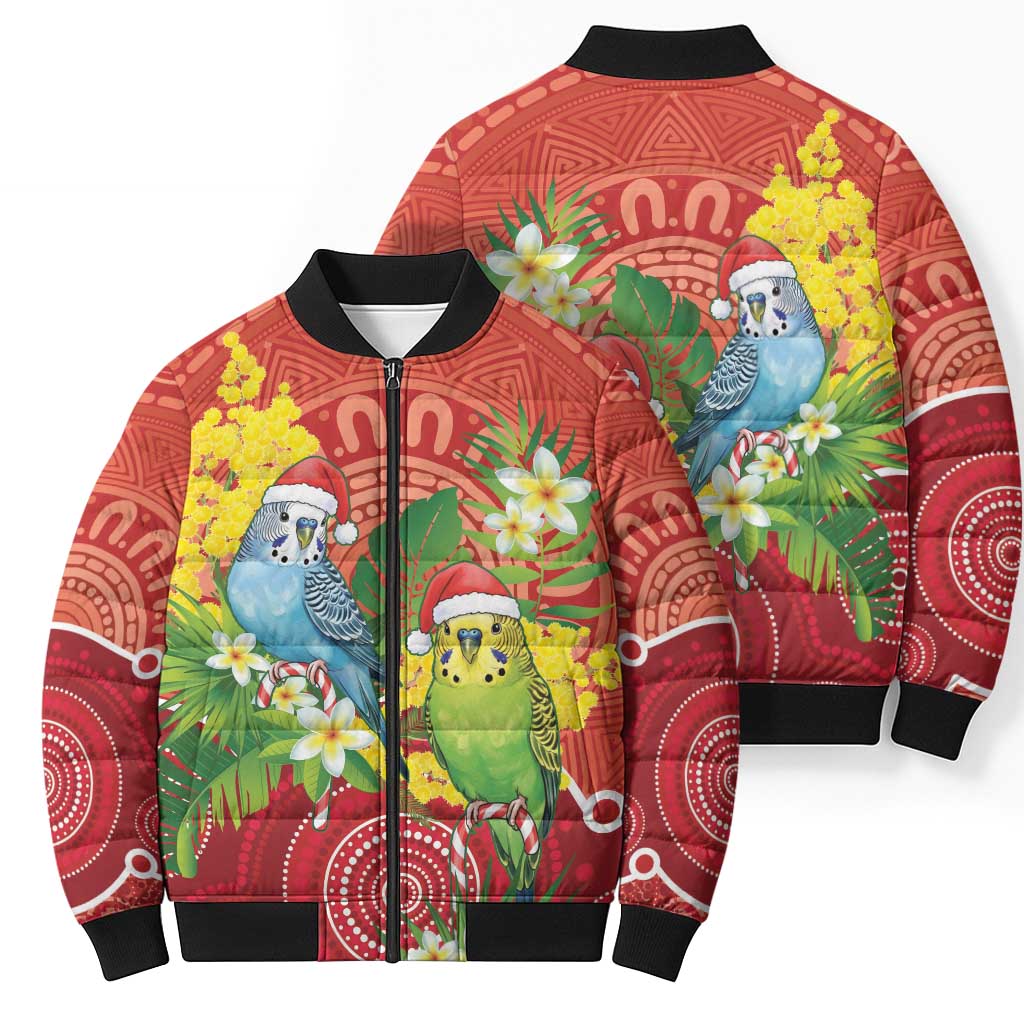 Budgerigar Australia Christmas Bomber Puffer Jacket Budgies Golden Wattle Aboriginal Red - Aussie Hoodie