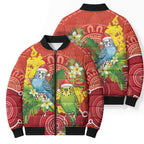 Budgerigar Australia Christmas Bomber Puffer Jacket Budgies Golden Wattle Aboriginal Red - Aussie Hoodie