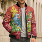 Budgerigar Australia Christmas Bomber Puffer Jacket Budgies Golden Wattle Aboriginal Red - Aussie Hoodie