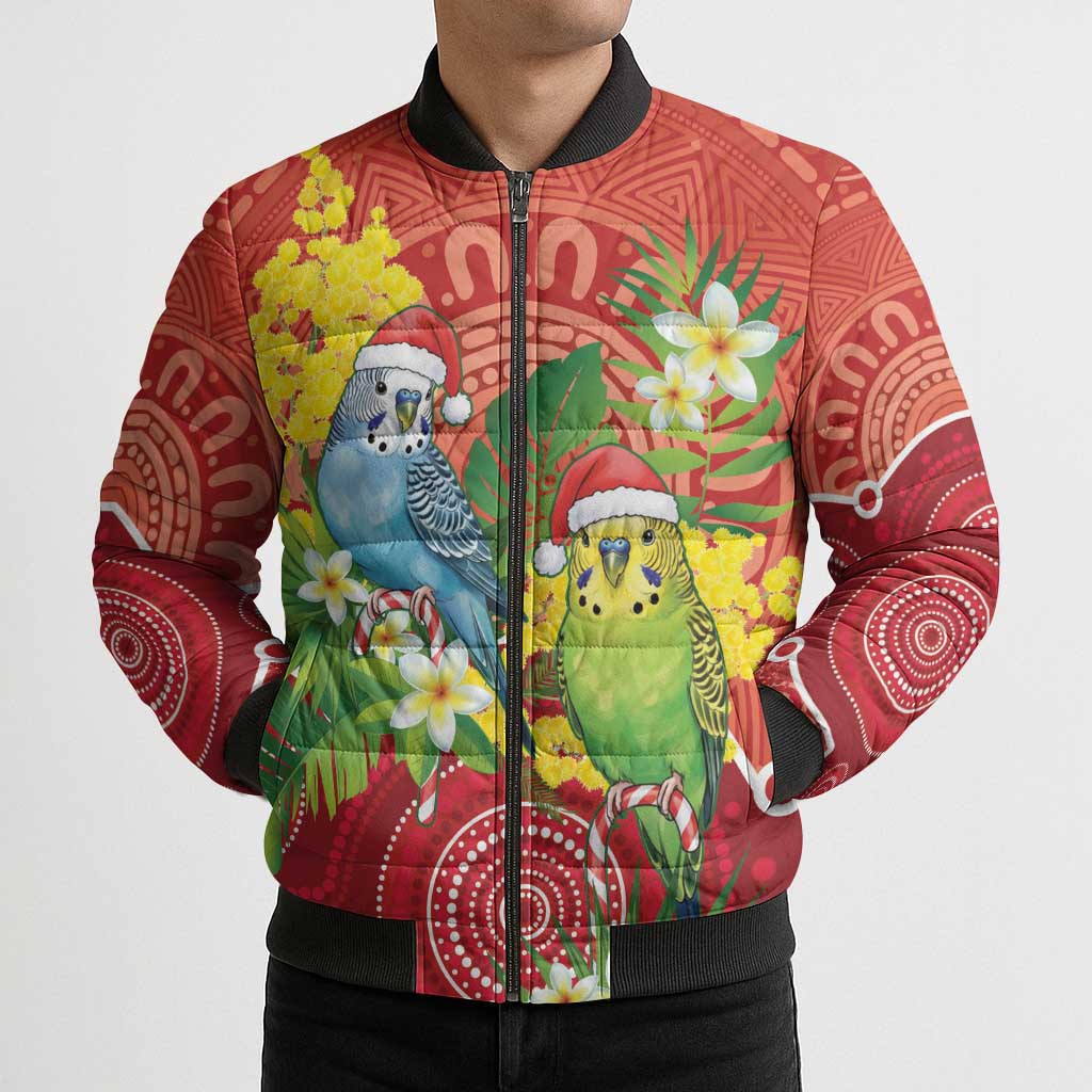 Budgerigar Australia Christmas Bomber Puffer Jacket Budgies Golden Wattle Aboriginal Red - Aussie Hoodie