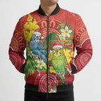 Budgerigar Australia Christmas Bomber Puffer Jacket Budgies Golden Wattle Aboriginal Red - Aussie Hoodie