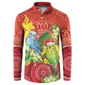 Budgerigar Australia Christmas Button Sweatshirt Budgies Golden Wattle Aboriginal Red - Aussie Hoodie