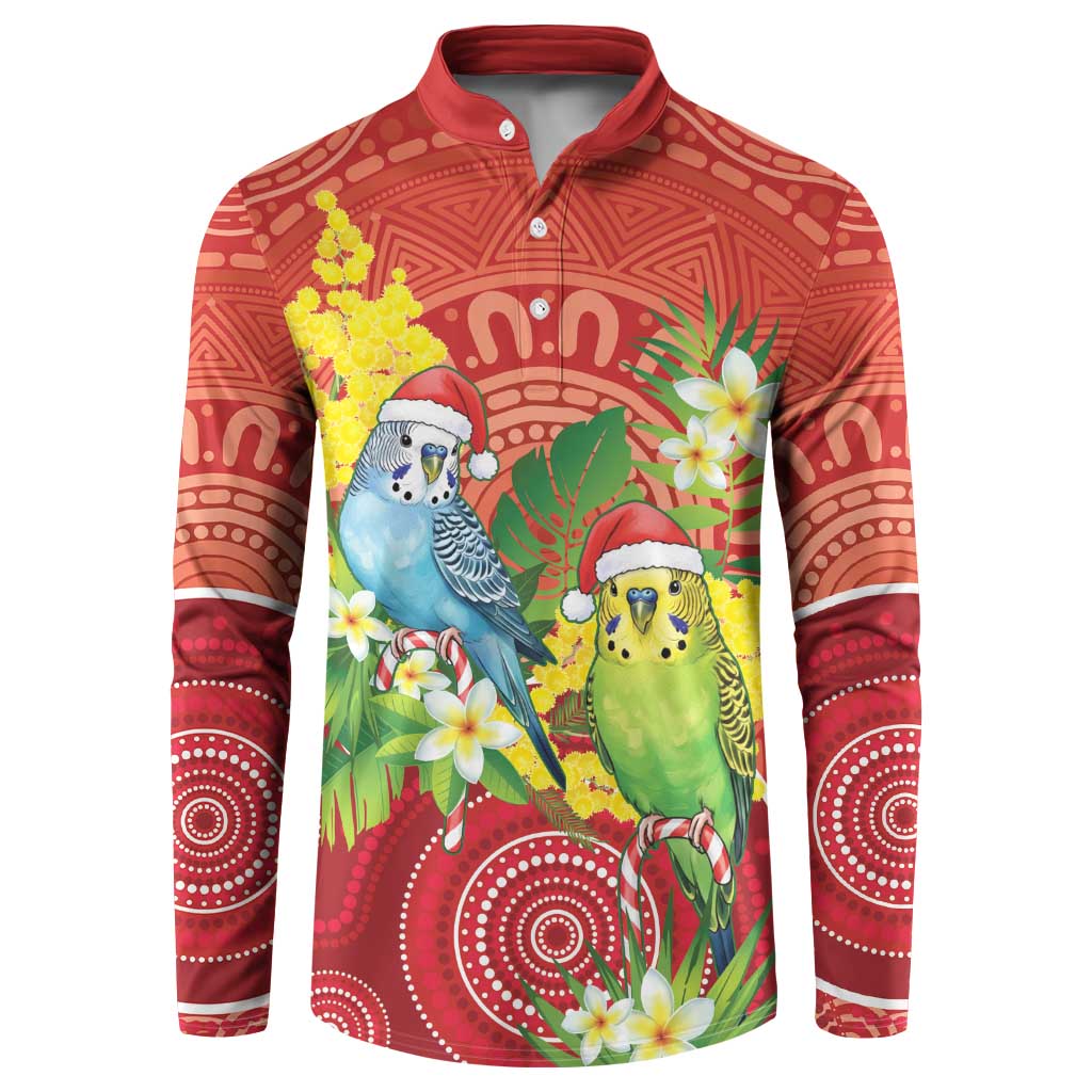 Budgerigar Australia Christmas Button Sweatshirt Budgies Golden Wattle Aboriginal Red - Aussie Hoodie