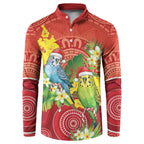Budgerigar Australia Christmas Button Sweatshirt Budgies Golden Wattle Aboriginal Red - Aussie Hoodie