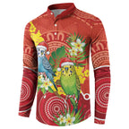 Budgerigar Australia Christmas Button Sweatshirt Budgies Golden Wattle Aboriginal Red - Aussie Hoodie