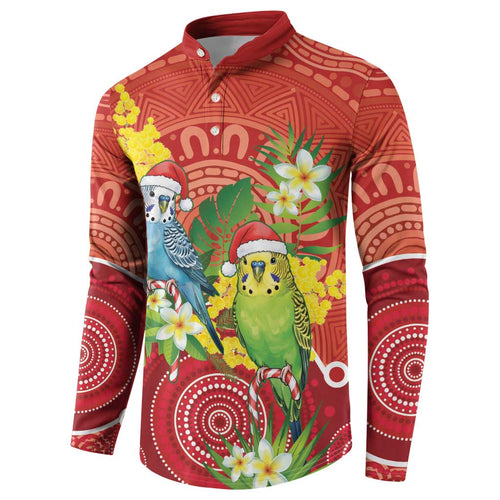 Budgerigar Australia Christmas Button Sweatshirt Budgies Golden Wattle Aboriginal Red - Aussie Hoodie
