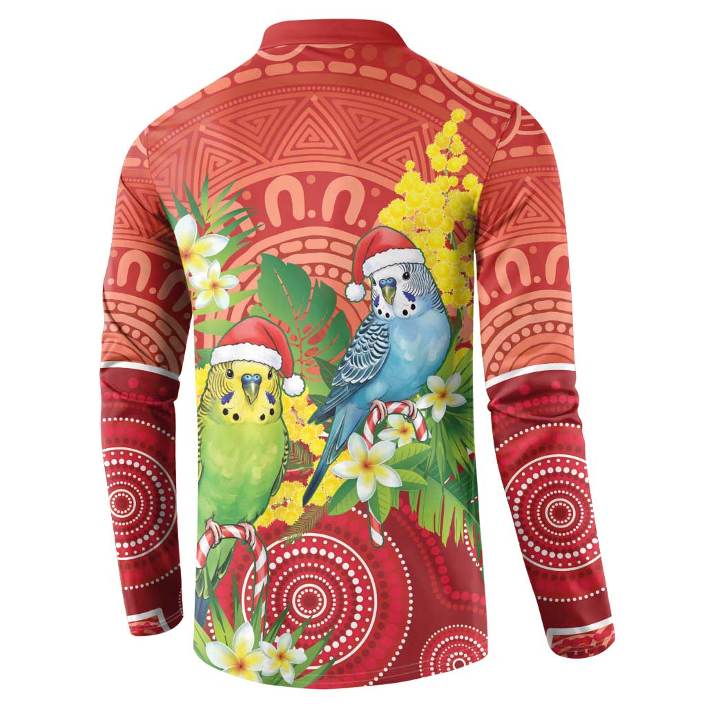 Budgerigar Australia Christmas Button Sweatshirt Budgies Golden Wattle Aboriginal Red - Aussie Hoodie