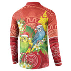 Budgerigar Australia Christmas Button Sweatshirt Budgies Golden Wattle Aboriginal Red - Aussie Hoodie