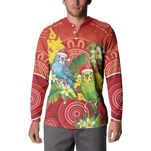 Budgerigar Australia Christmas Button Sweatshirt Budgies Golden Wattle Aboriginal Red - Aussie Hoodie