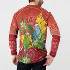 Budgerigar Australia Christmas Button Sweatshirt Budgies Golden Wattle Aboriginal Red - Aussie Hoodie