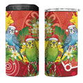 Budgerigar Australia Christmas 4 in 1 Can Cooler Tumbler Budgies Golden Wattle Aboriginal Red - Aussie Hoodie