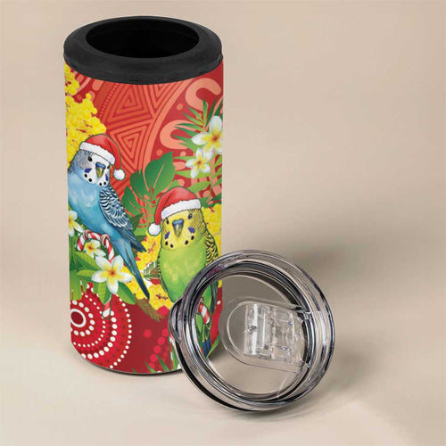 Budgerigar Australia Christmas 4 in 1 Can Cooler Tumbler Budgies Golden Wattle Aboriginal Red - Aussie Hoodie