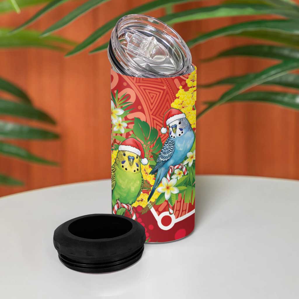 Budgerigar Australia Christmas 4 in 1 Can Cooler Tumbler Budgies Golden Wattle Aboriginal Red - Aussie Hoodie