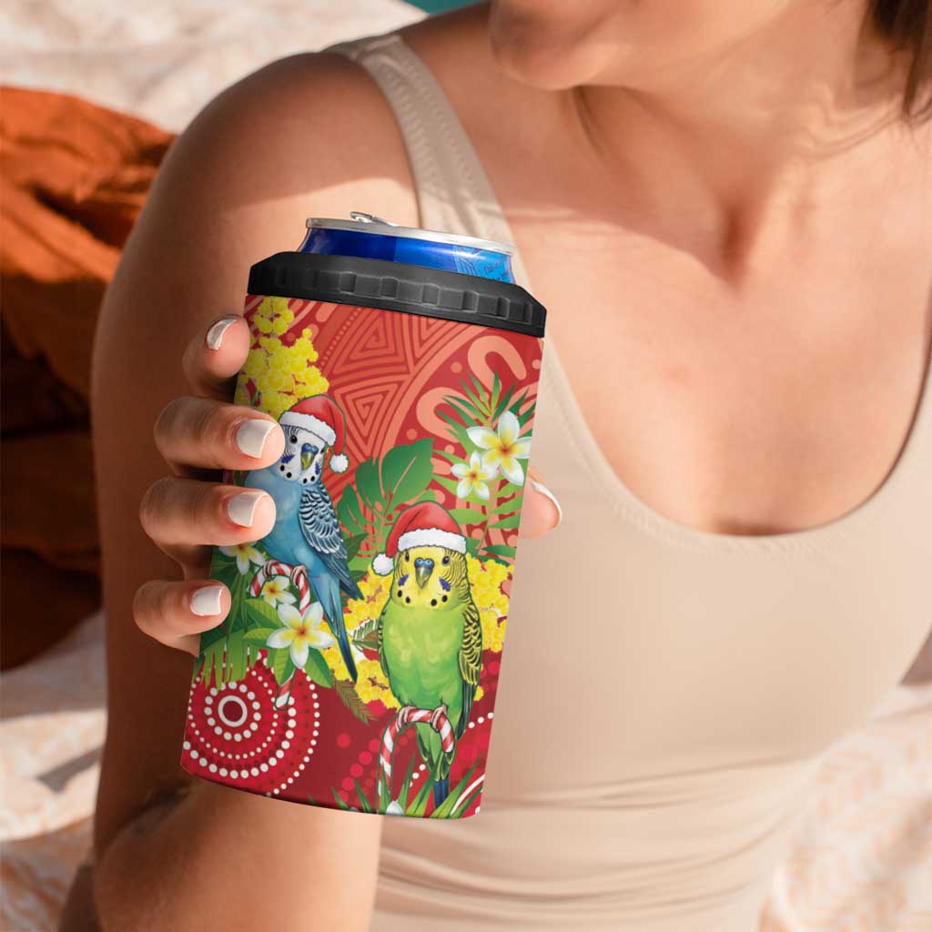 Budgerigar Australia Christmas 4 in 1 Can Cooler Tumbler Budgies Golden Wattle Aboriginal Red - Aussie Hoodie