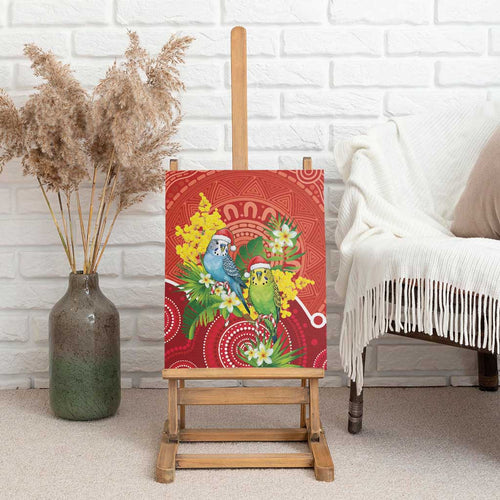 Budgerigar Australia Christmas Canvas Wall Art Budgies Golden Wattle Aboriginal Red - Aussie Hoodie