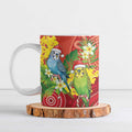 Budgerigar Australia Christmas Ceramic Mug Budgies Golden Wattle Aboriginal Red - Aussie Hoodie