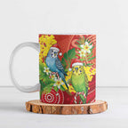 Budgerigar Australia Christmas Ceramic Mug Budgies Golden Wattle Aboriginal Red - Aussie Hoodie