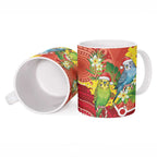 Budgerigar Australia Christmas Ceramic Mug Budgies Golden Wattle Aboriginal Red - Aussie Hoodie