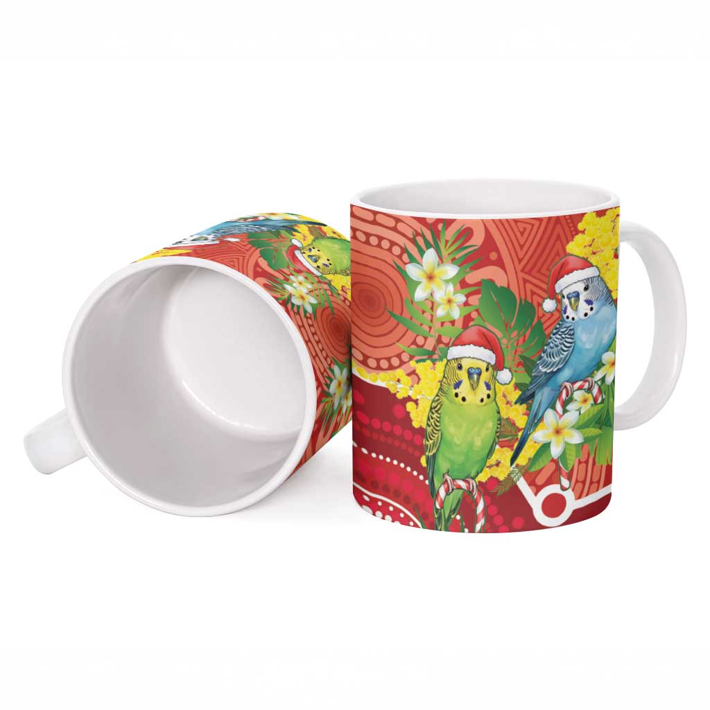 Budgerigar Australia Christmas Ceramic Mug Budgies Golden Wattle Aboriginal Red - Aussie Hoodie