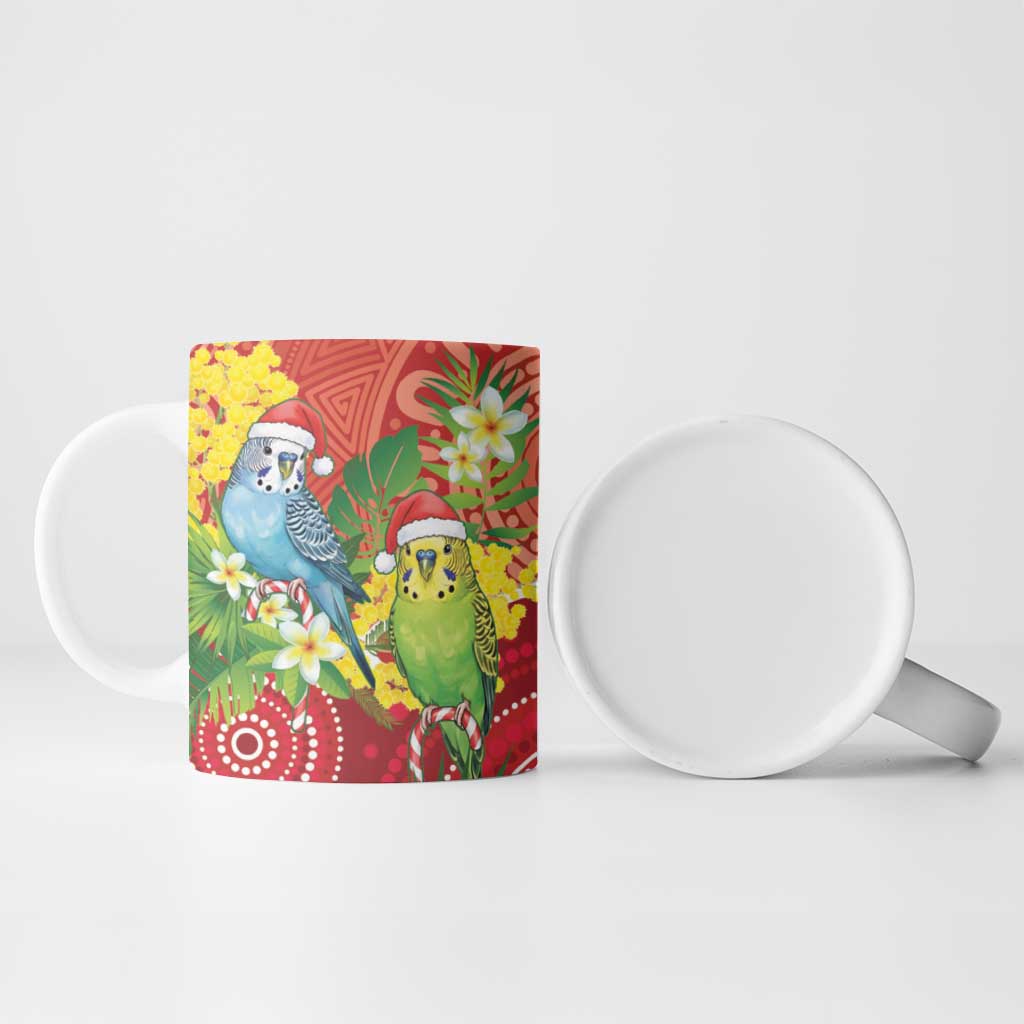 Budgerigar Australia Christmas Ceramic Mug Budgies Golden Wattle Aboriginal Red - Aussie Hoodie