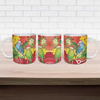 Budgerigar Australia Christmas Ceramic Mug Budgies Golden Wattle Aboriginal Red - Aussie Hoodie